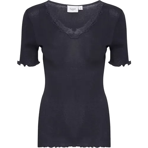 Feminines T-Shirt mit Spitze , Damen, Größe: L - Saint Tropez - Modalova