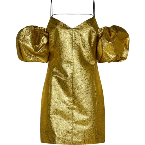 Metallic Finish V-Neck Puff Sleeve Kleid , Damen, Größe: S - Stine Goya - Modalova