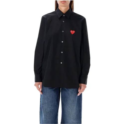 Schwarzes Heart Patch Hemd Aw24 , Damen, Größe: M - Comme des Garçons - Modalova