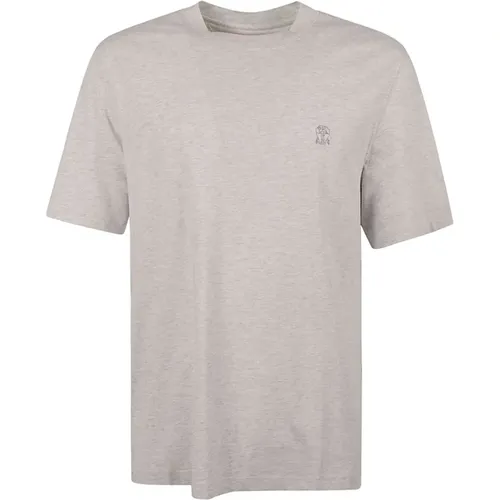 Grey Cotton T-Shirt with Embroidered Logo , male, Sizes: L, 2XL, XL, M - BRUNELLO CUCINELLI - Modalova