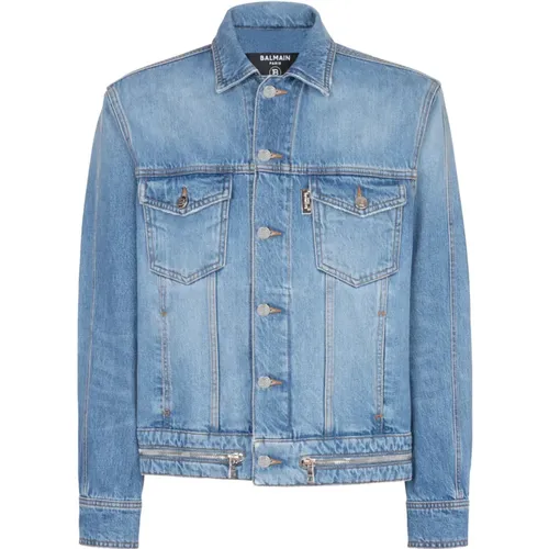 Denim jacket with zip fastening , male, Sizes: L, 2XL, M, XL - Balmain - Modalova