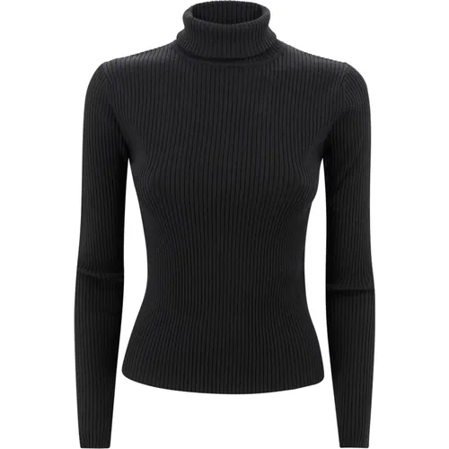 Gerippter Strick Hoher Kragen Pullover Schwarz , Damen, Größe: M - P.A.R.O.S.H. - Modalova