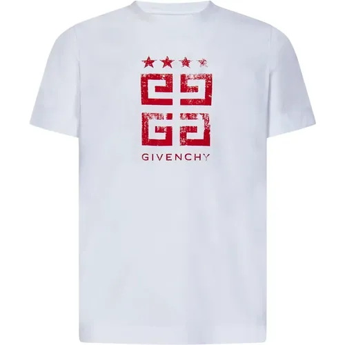 Herren Weißes Slim-Fit T-Shirt mit Rotem 4G Stars Print , Herren, Größe: XL - Givenchy - Modalova