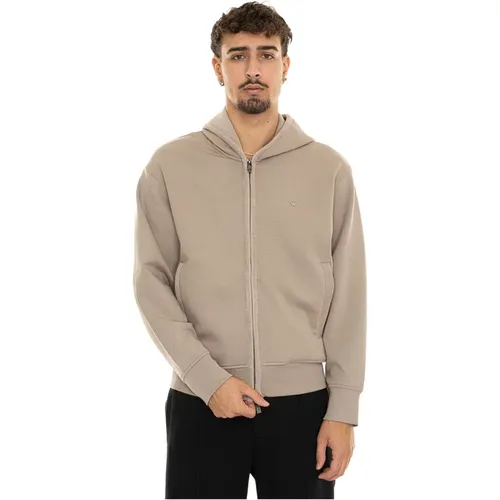 Kapuzen-Sweatshirt mit Reißverschluss und Samtdetails - Emporio Armani - Modalova