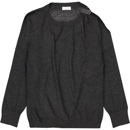 Cashmere Silk Sweater, Open Shoulder, Crystal Detail , male, Sizes: XL, L - BRUNELLO CUCINELLI - Modalova