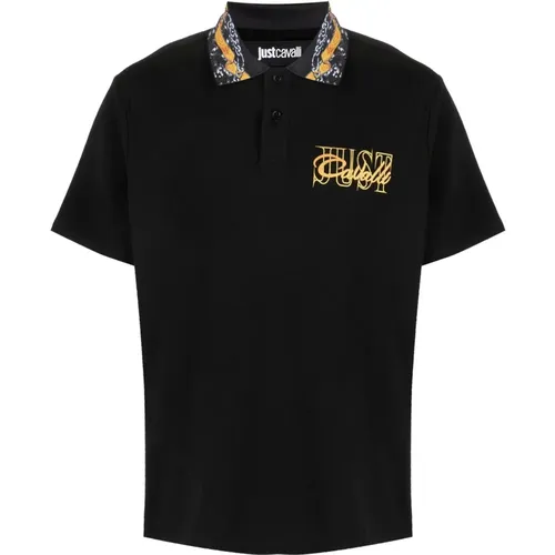 Schwarzes kurzärmeliges Baumwoll-Poloshirt , Herren, Größe: L - Just Cavalli - Modalova