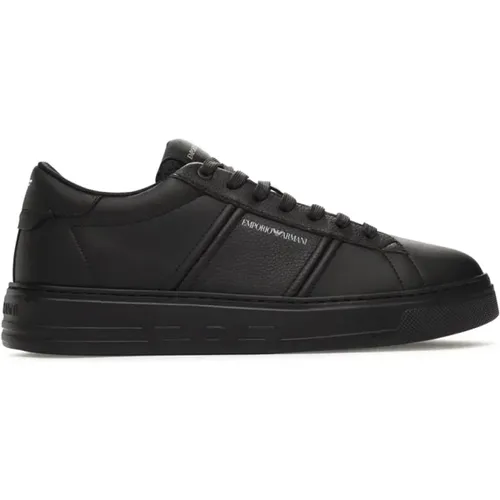 Logoed Calfskin Sneakers , male, Sizes: 6 UK, 9 UK, 7 UK, 8 UK, 10 UK - Emporio Armani - Modalova