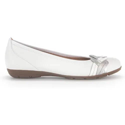 Weiße/Silberne Leder Ballerinas , Damen, Größe: 37 1/2 EU - Gabor - Modalova