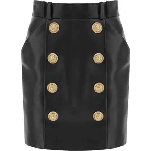 Lamb Leather Mini Skirt with Ornamental Buttons , female, Sizes: M - Balmain - Modalova