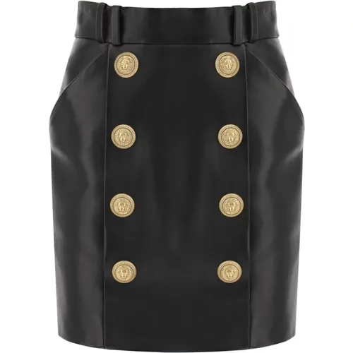 Lamb Leather Mini Skirt with Ornamental Buttons , female, Sizes: XS, S - Balmain - Modalova