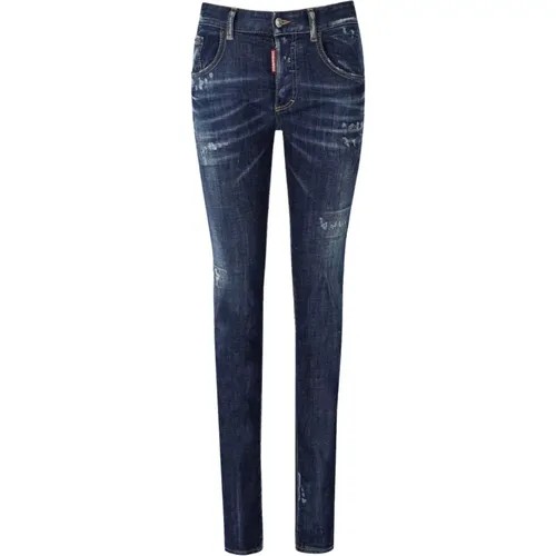 Dunkelblaue Skinny Jeans mit Rissen und Wascheffekt , Damen, Größe: 2XS - Dsquared2 - Modalova