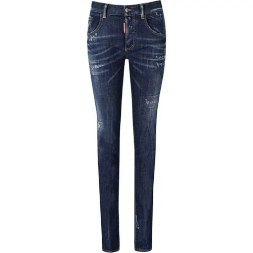 Dunkelblaue Skinny Jeans mit Rissen und Wascheffekt , Damen, Größe: XS - Dsquared2 - Modalova