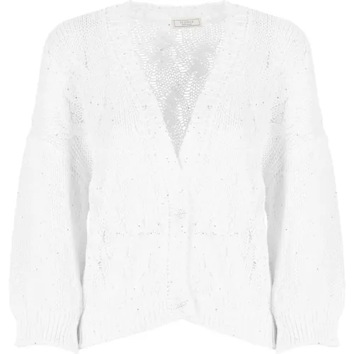 Weiße Pailletten Cardigan Pullover - PESERICO - Modalova