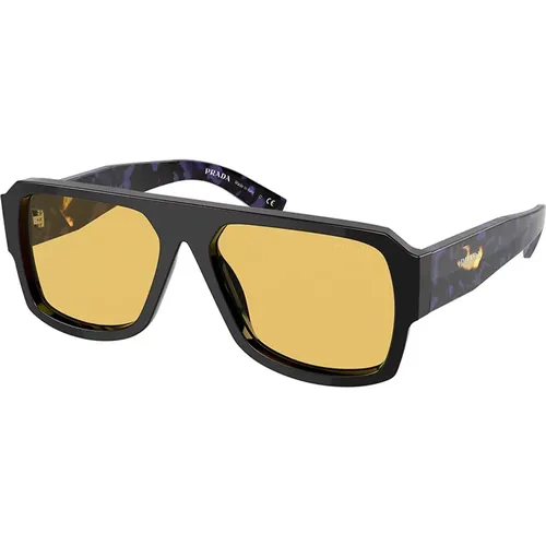 Stilvolle Sonnenbrille Schwarz Gelbe Linse , Herren, Größe: 56 MM - Prada - Modalova