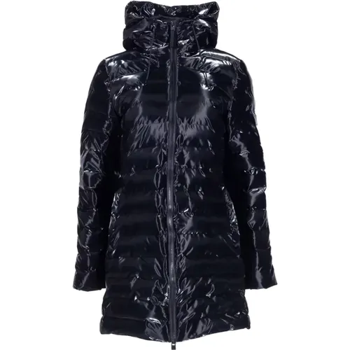 Schwarze Gesteppte Steppjacke mit Kapuze , Damen, Größe: L - Rains - Modalova