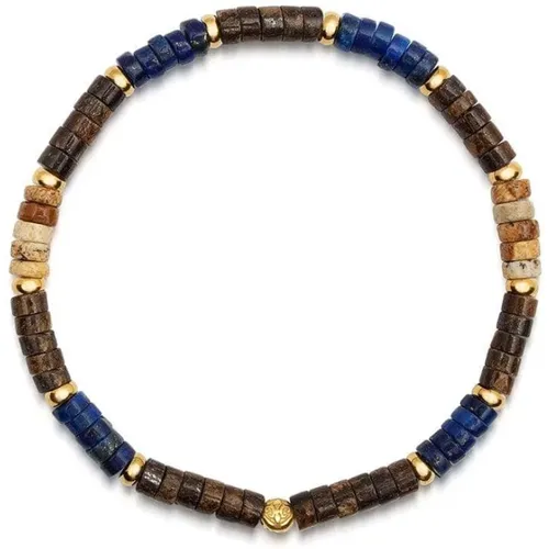 Men's Wristband with Blue Lapis, Jasper, Gold, and Coconut Heishi Beads , male, Sizes: XL, M, L - Nialaya - Modalova