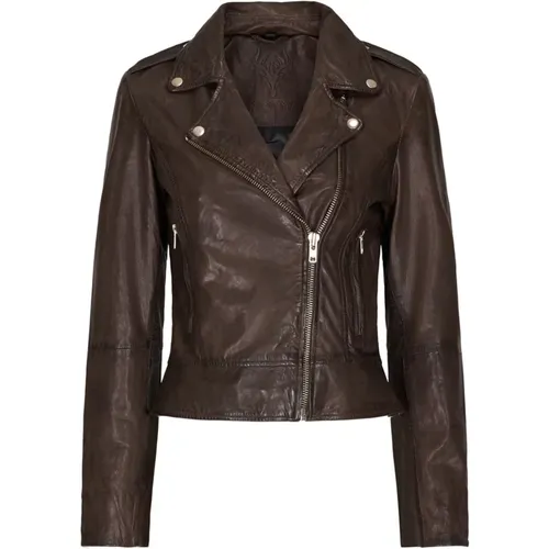 Bikerjacke Skind 10961-Neu Almond m. Silbernen Acc. , Damen, Größe: M - NOTYZ - Modalova