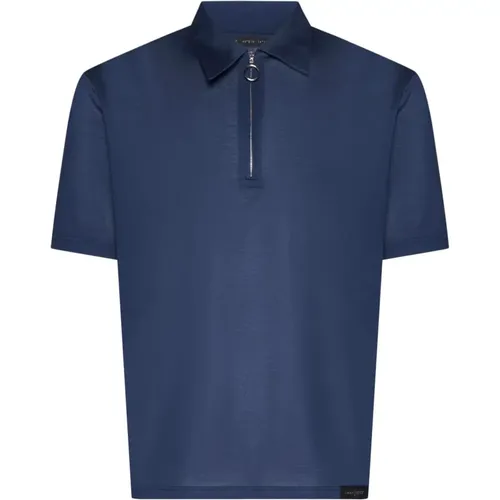 Blau Baumwoll-Poloshirt mit Reißverschluss , Herren, Größe: 2XL - Low Brand - Modalova