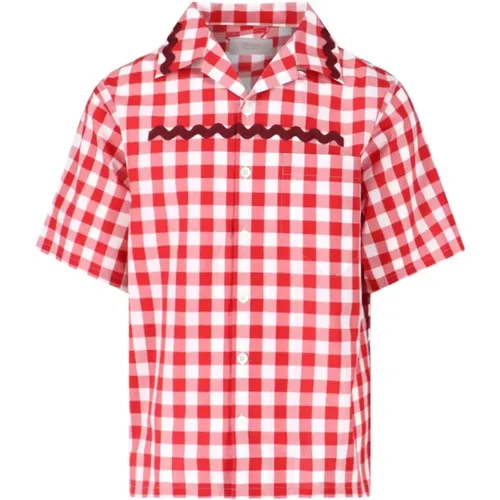 Checked Cotton Shirt , male, Sizes: L - Prada - Modalova