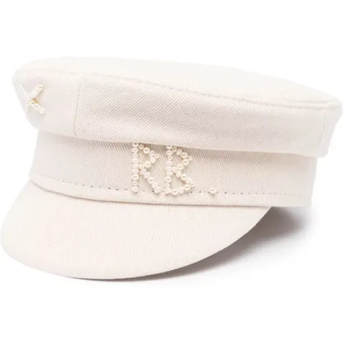 Weiße Baumwolltwill-Mütze mit Faux-Perlen-Logo , Damen, Größe: M - Ruslan Baginskiy - Modalova