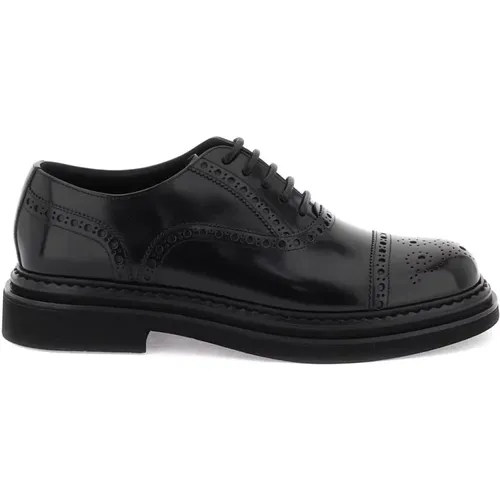 Brushed Leather Oxford Lace Ups with Brogue Detailing , male, Sizes: 7 UK, 6 UK, 9 1/2 UK, 7 1/2 UK, 8 1/2 UK, 10 UK, 9 UK, 6 1/2 UK - Dolce & Gabbana - Modalova
