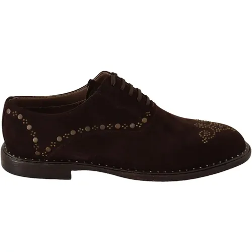 Braune Wildleder Derby Schuhe mit Nieten - Dolce & Gabbana - Modalova
