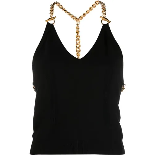 Knit V-Neck Top with Chain-Link Straps , female, Sizes: XS, S - Moschino - Modalova