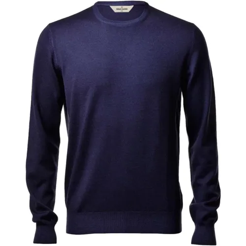 Dunkelblauer Melange Leichter Merinowollpullover - Gran Sasso - Modalova