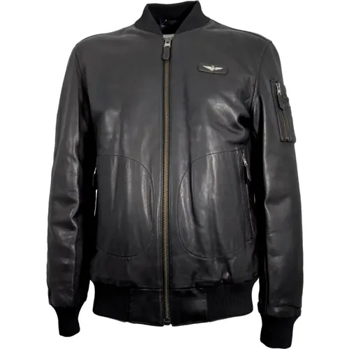 Leather Bomber Jacket with Metal Eagle , male, Sizes: 3XL, 5XL, 4XL, XL, 2XL - aeronautica militare - Modalova