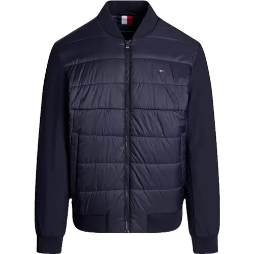 Blaue Wasserdichte Logo Mäntel Regular Fit , Herren, Größe: M - Tommy Hilfiger - Modalova