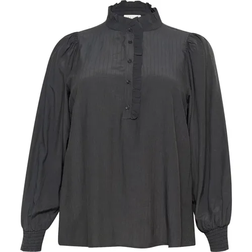 Schwarze Auster Bluse mit Puffärmeln - Kaffe Curve - Modalova