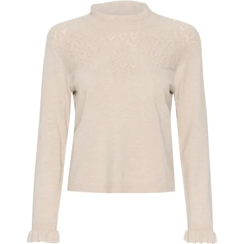 Knit Blouse with Ruffle Details , female, Sizes: L, 2XL, S, XL - Cream - Modalova