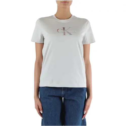 Baumwoll Logo Print T-shirt , Damen, Größe: L - Calvin Klein Jeans - Modalova