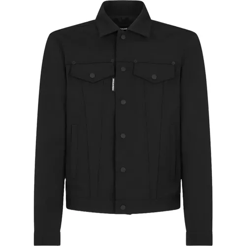 Schwarze Jacke mit Plissiertem Detail , Herren, Größe: L - Dsquared2 - Modalova