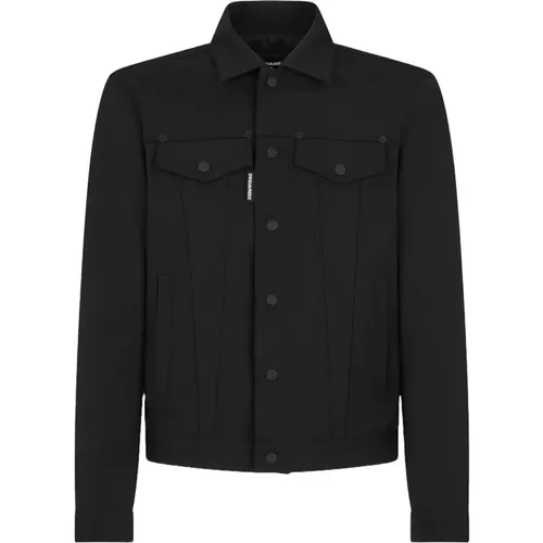 Schwarze Jacke mit Plissiertem Detail , Herren, Größe: M - Dsquared2 - Modalova
