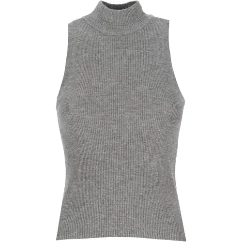 Grey Cashmere Sleeveless Top Ribbed Lurex , female, Sizes: XS - BRUNELLO CUCINELLI - Modalova