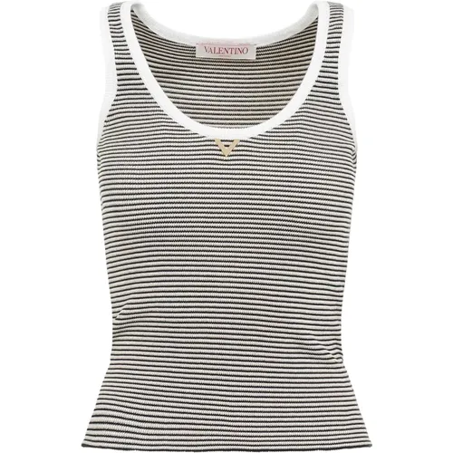 Knit Tank Top in Ivory Navy Gold , female, Sizes: M - Valentino - Modalova