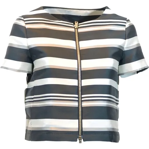 Short cape jacket black and ivory , female, Sizes: S - Herno - Modalova