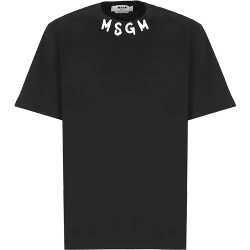 Schwarzes Baumwoll-T-Shirt mit Logo , Herren, Größe: M - MSGM - Modalova