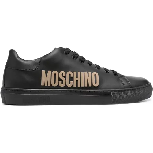 Schwarze Leder Casual Sneakers , Herren, Größe: 43 EU - Moschino - Modalova
