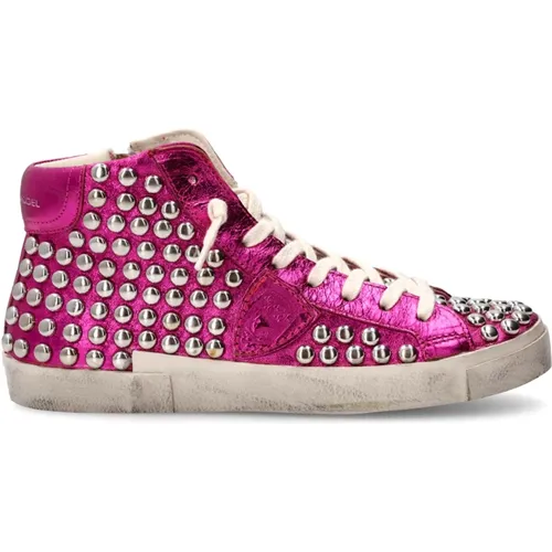 Fuchsia High-Top Studded Sneakers , Damen, Größe: 39 EU - Philippe Model - Modalova