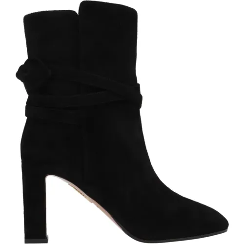 Schwarze Wildleder Stiefeletten mit Absatz,Schwarze Schleifen Bootie Stiefel - Aquazzura - Modalova