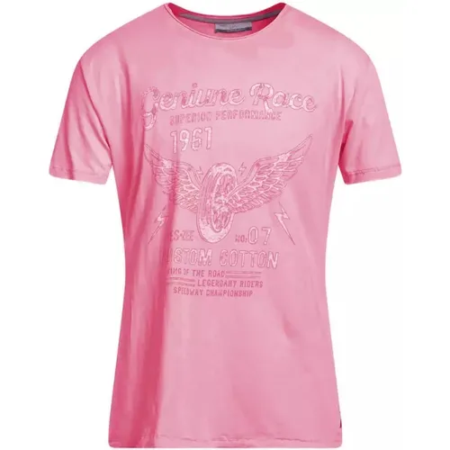 Bedrucktes Rosa Baumwoll-T-Shirt , Herren, Größe: L - YES ZEE - Modalova