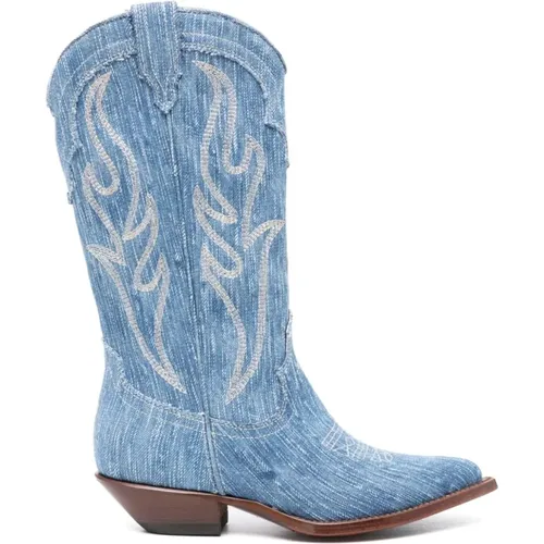 Klare Blaue Denim Texanische Stiefel , Damen, Größe: 39 EU - Sonora - Modalova