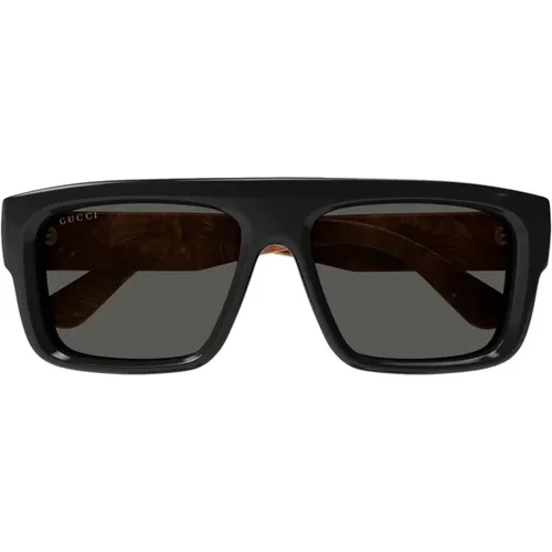 Herren Sonnenbrille mit quadratischem Acetatrahmen und braunen Logo-Armen - Gucci - Modalova