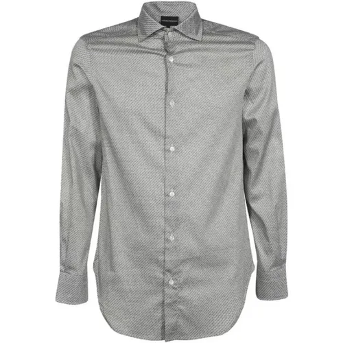 White Regular FIT Shirt with Black Eagle Print All Over , male, Sizes: L, 2XL - Emporio Armani - Modalova