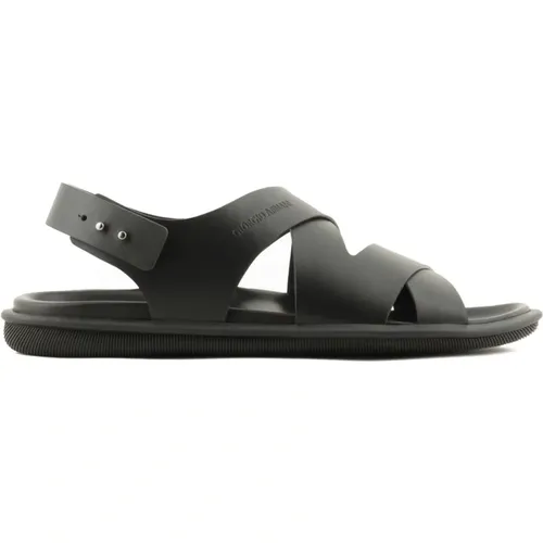 Schwarze Elegante Offene Flache Sandalen - Giorgio Armani - Modalova