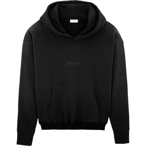 Schwarzer Kapuzen-Baumwoll-Sweatshirt - Saint Laurent - Modalova