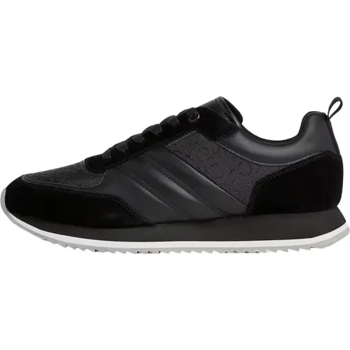 Schwarze Logo Muster Leder Sneakers , Herren, Größe: 42 EU - Calvin Klein - Modalova