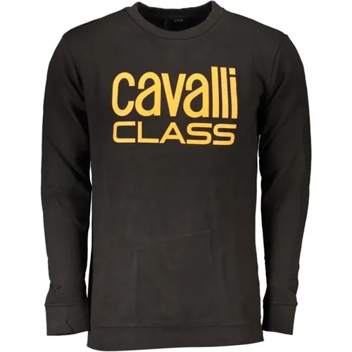 Schwarzer Baumwollpullover mit Print-Logo , Herren, Größe: 3XL - Cavalli Class - Modalova